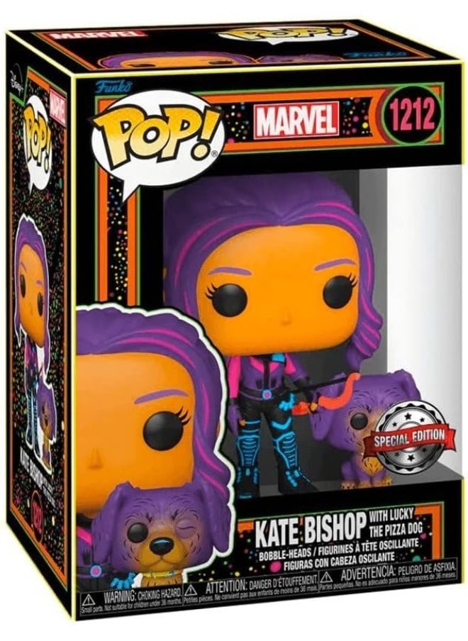 Funko Pop! & Buddy: Marvel - Hawkeye - Kate Bishop With Lucky the Pizza Dog - (Blacklight) - Ms. Marvel - Collectable Vinyl Figure - Gift Idea - Official Merchandise - Toys for Kids & Adults