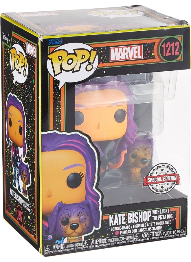 Funko Pop! & Buddy: Marvel - Hawkeye - Kate Bishop With Lucky the Pizza Dog - (Blacklight) - Ms. Marvel - Collectable Vinyl Figure - Gift Idea - Official Merchandise - Toys for Kids & Adults