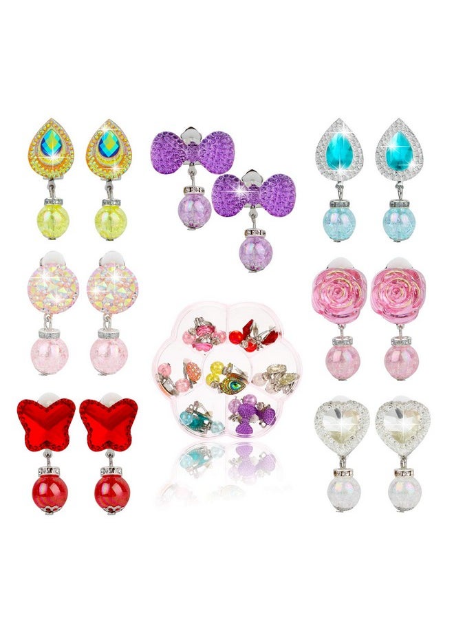 7 Pairs Clip On Earrings Girls, No Pierced Design Earrings Dress Up Pretend Princess Play Jewelry Accessories For Kids