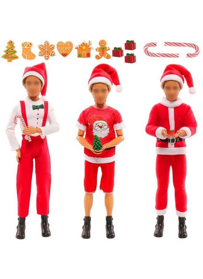 12 Inch Boy Doll Christmas Costume And Accessories 17 Pcs Male Doll Red Clothes And Hats Merry Christmas Dollhouse Decorate For Christmas Boy Doll Outfits