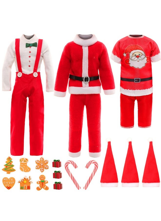 12 Inch Boy Doll Christmas Costume And Accessories 17 Pcs Male Doll Red Clothes And Hats Merry Christmas Dollhouse Decorate For Christmas Boy Doll Outfits