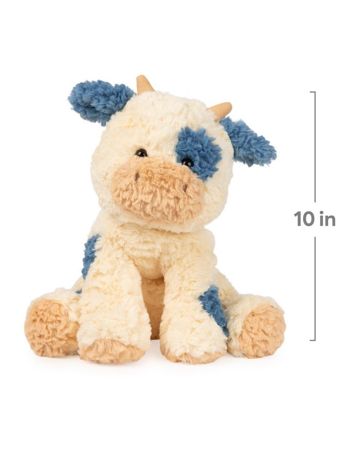 Cozys Collection Cow, Stuffed Animal For Ages 1 And Up, Spring Decor Plush Toy, Cream/Blue, 10”