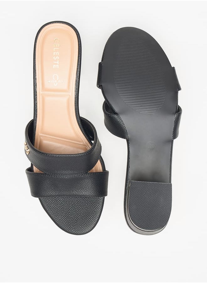 Womens Solid Slip-On Sandals with Block Heels