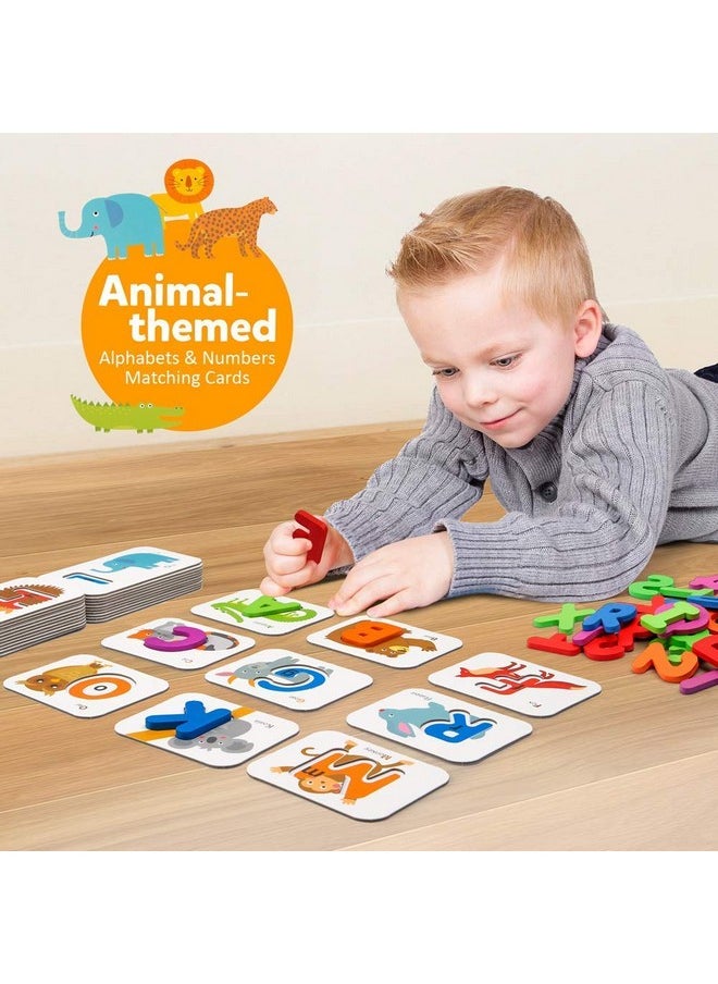 Numbers And Alphabets Flash Cards Set - Abc Wooden Letters And Numbers Animal Pattern Board Matching Puzzle Game Montessori Educational Learning Toys Gift For Preschool Kids Age 3 4 5 Years