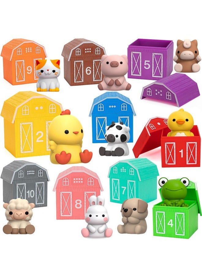 Learning Toys For 1,2,3 Year Old, 20 Pcs Farm Animals Toy, Counting Skill, Color Matching, Fine Motor Game, Christmas Birthday Easter Educational Gift For Baby Toddler Boys Girls Age 12-18 Months