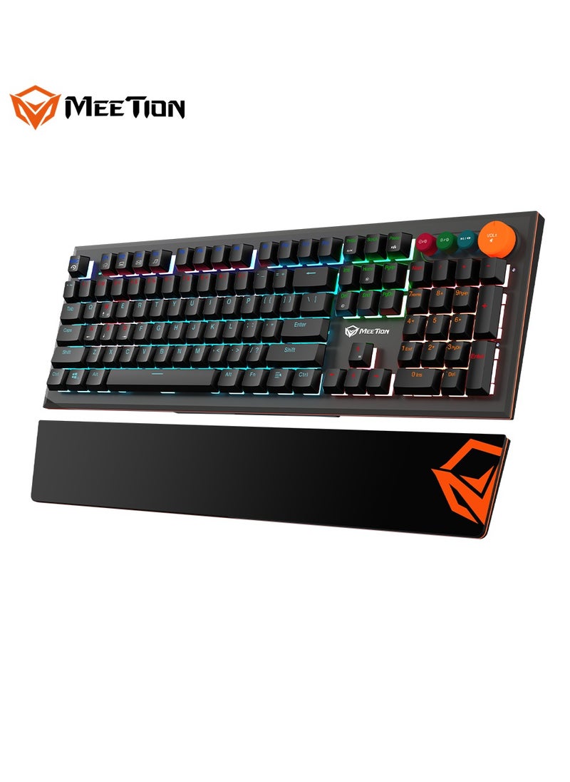 MEETION Colorful Adjustable Rainbow Backlight Mechanical Gaming Keyboard MK500 Removable armrest Pluggable Type-C cable Colorful adjustable rainbow backlight