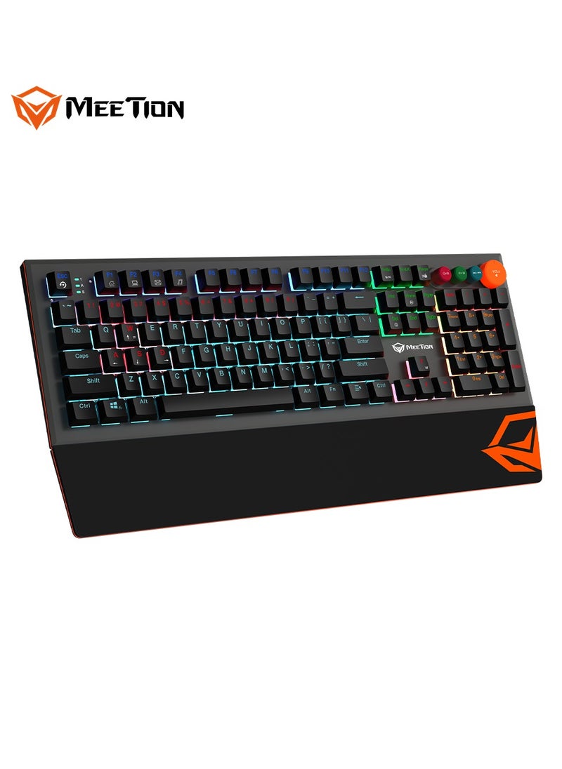 MEETION Colorful Adjustable Rainbow Backlight Mechanical Gaming Keyboard MK500 Removable armrest Pluggable Type-C cable Colorful adjustable rainbow backlight