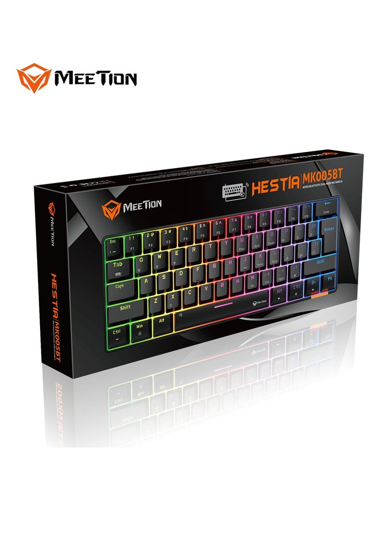 MEETION Dual Mode Bluetooth 60% Gaming Keyboard MK005BT Full keys anti-ghosting RGB Chromatic Backlight Wired/Bluetooth Dual Mode Mechanical