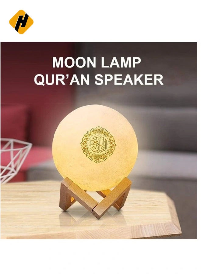 Speakers Portable Bluetooth Speakers with Remote, 16 Colors 3D Print Moon Lamp, Touch Control Night Light, Quran Recitations and Song, FM Broadcast