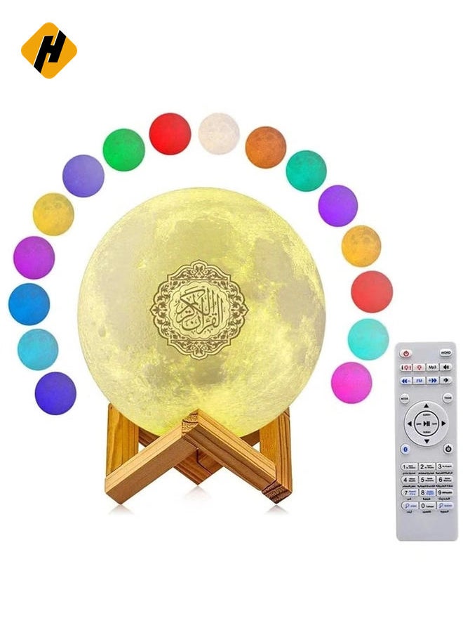 Speakers Portable Bluetooth Speakers with Remote, 16 Colors 3D Print Moon Lamp, Touch Control Night Light, Quran Recitations and Song, FM Broadcast