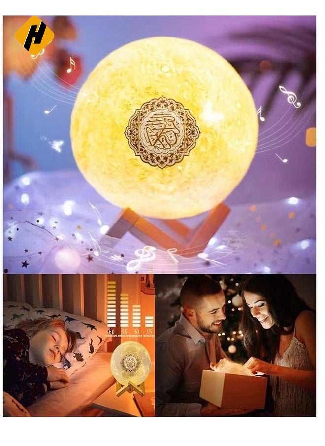 Speakers Portable Bluetooth Speakers with Remote, 16 Colors 3D Print Moon Lamp, Touch Control Night Light, Quran Recitations and Song, FM Broadcast