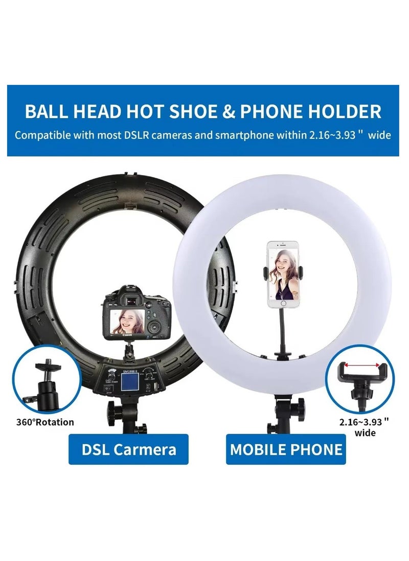 Xria SM1888 II Ring Light Size 18 inch 90W LED Ring light With Battery Slot Photographic Lighting Ring Light For Selfie Makeup live streaming (Black)