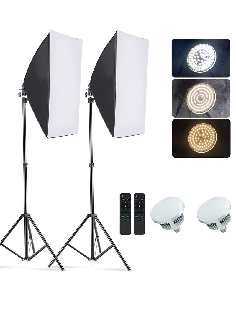 Xria Softbox Led Light Set 50 x 70 cm Photo Studio Continuous Dimming Light for Video and Photography Studio 85W 3200-5600K with 2 85W Bulbs, 2 x Remote Control, 2m Adjustable Tripod