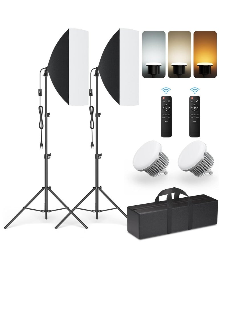 Xria Softbox Led Light Set 50 x 70 cm Photo Studio Continuous Dimming Light for Video and Photography Studio 85W 3200-5600K with 2 85W Bulbs, 2 x Remote Control, 2m Adjustable Tripod