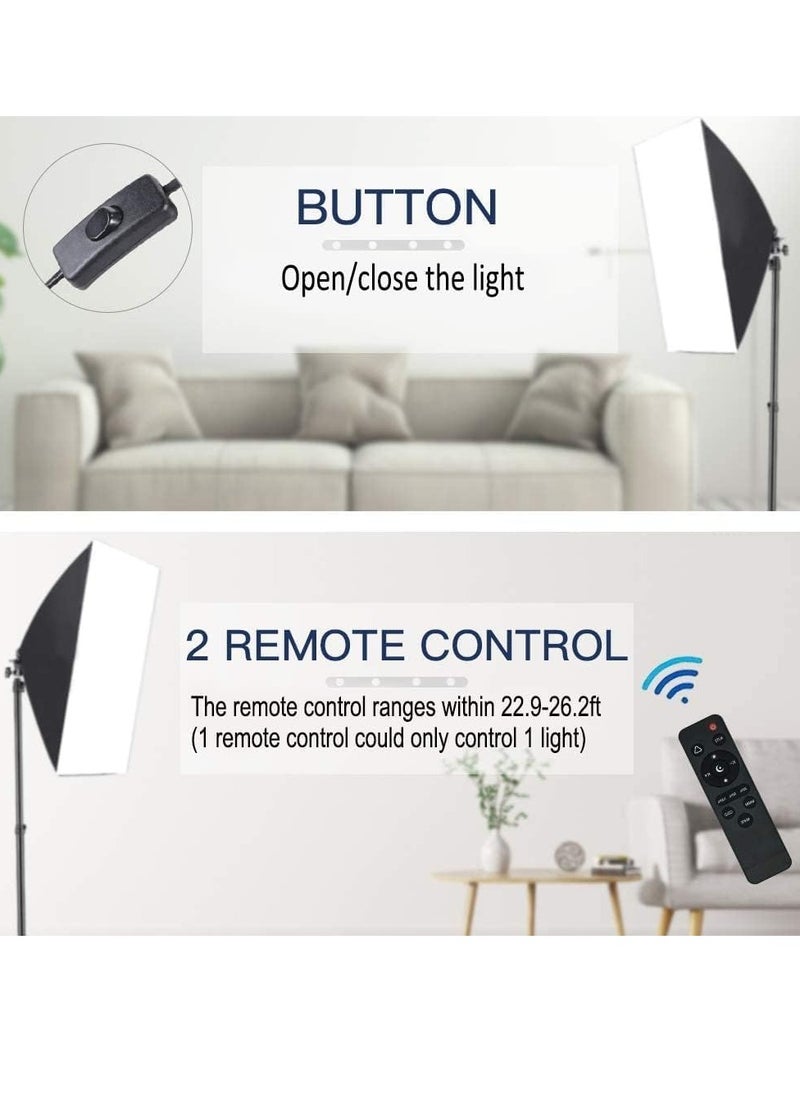 Xria Softbox Led Light Set 50 x 70 cm Photo Studio Continuous Dimming Light for Video and Photography Studio 85W 3200-5600K with 2 85W Bulbs, 2 x Remote Control, 2m Adjustable Tripod