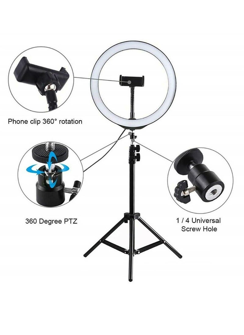 12 inch LED Ring Light With Tripod Stand And Phone Holder Black