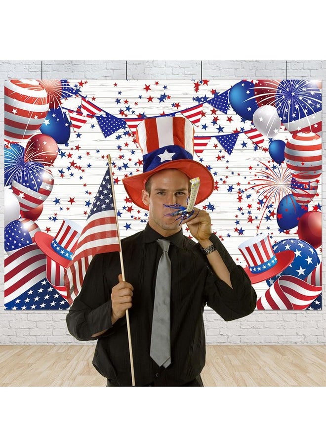 Flag Stars And Stripes Ballon 4Th Of July Patriotic Independence Day Photography Backdrops Veterans Day Prom Birthday Party Decor Supplies Studio Photoshoot Props 8X6Ft