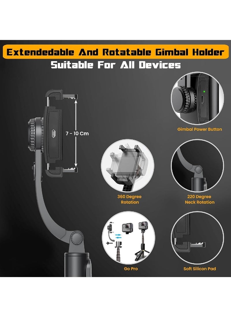 1-Axis Handheld Gimbal Stabilizer for Smartphone with Extendable Bluetooth Selfie Stick and Tripod, Multifunction Remote 360 Degree Automatic Rotation, for iPhone/Android