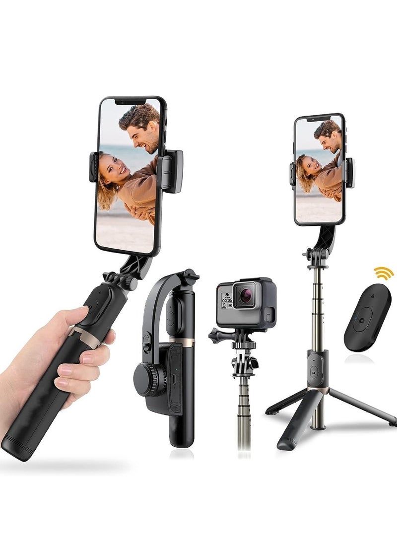 1-Axis Handheld Gimbal Stabilizer for Smartphone with Extendable Bluetooth Selfie Stick and Tripod, Multifunction Remote 360 Degree Automatic Rotation, for iPhone/Android