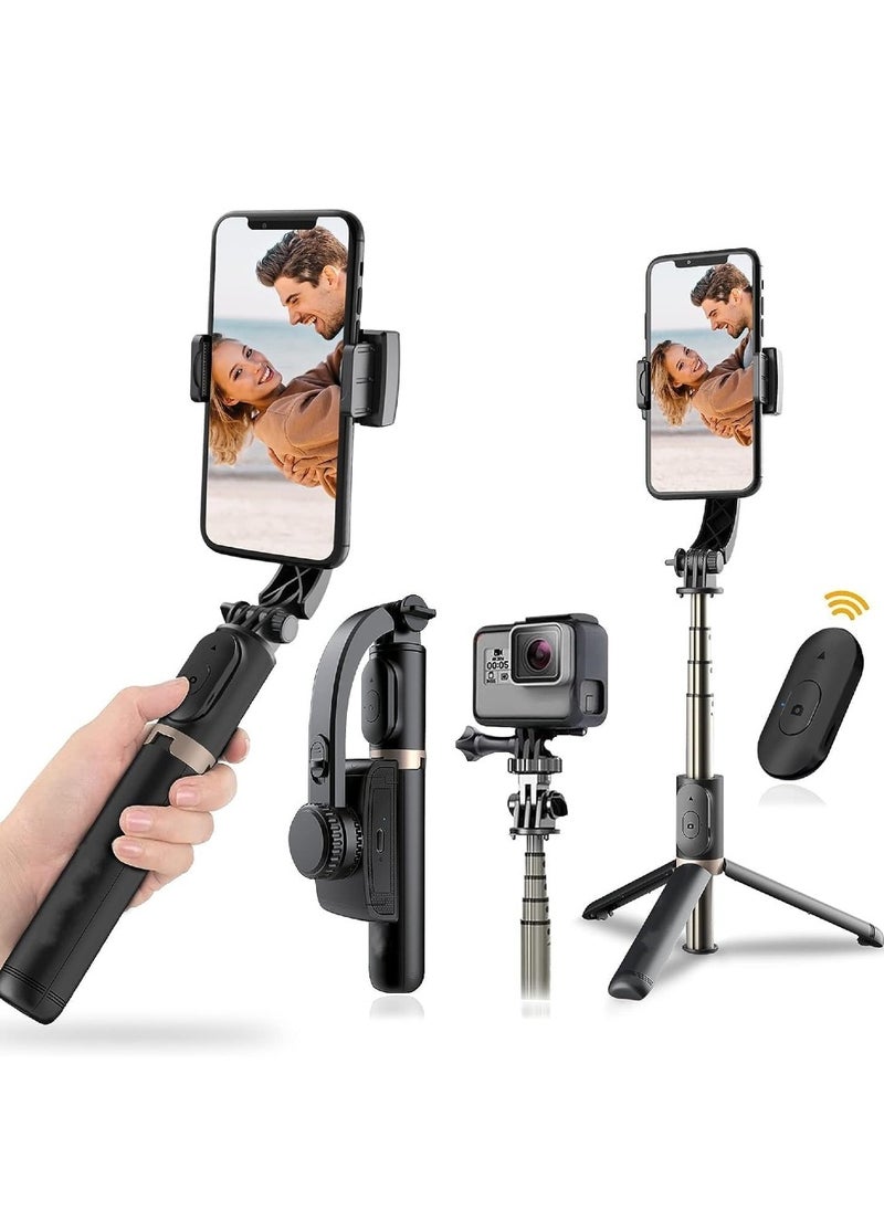 1-Axis Handheld Gimbal Stabilizer for Smartphone with Extendable Bluetooth Selfie Stick and Tripod, Multifunction Remote 360 Degree Automatic Rotation, for iPhone/Android