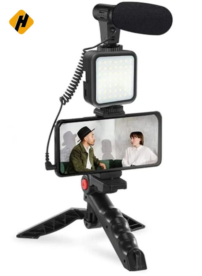 Smartphone & Camera Vlogging Studio Kits Video Shooting Photography Suit with Microphone LED Fill Light Mini Tripod