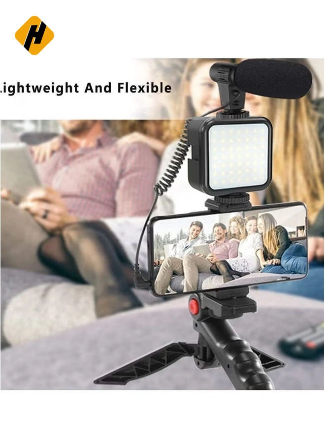 Smartphone & Camera Vlogging Studio Kits Video Shooting Photography Suit with Microphone LED Fill Light Mini Tripod