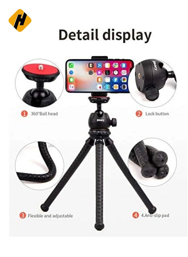 JMARY MT-25 - Table Top Mini Portable Flexible Tripod Stand for Mobile Phones and DSLR & Digital Cameras - Coming with Universal Mobile Phone Holder (MT-25-BLK)