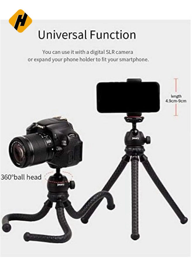 JMARY MT-25 - Table Top Mini Portable Flexible Tripod Stand for Mobile Phones and DSLR & Digital Cameras - Coming with Universal Mobile Phone Holder (MT-25-BLK)