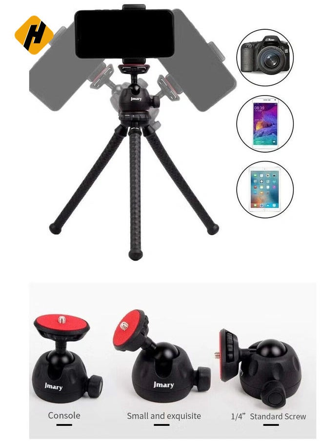 JMARY MT-25 - Table Top Mini Portable Flexible Tripod Stand for Mobile Phones and DSLR & Digital Cameras - Coming with Universal Mobile Phone Holder (MT-25-BLK)