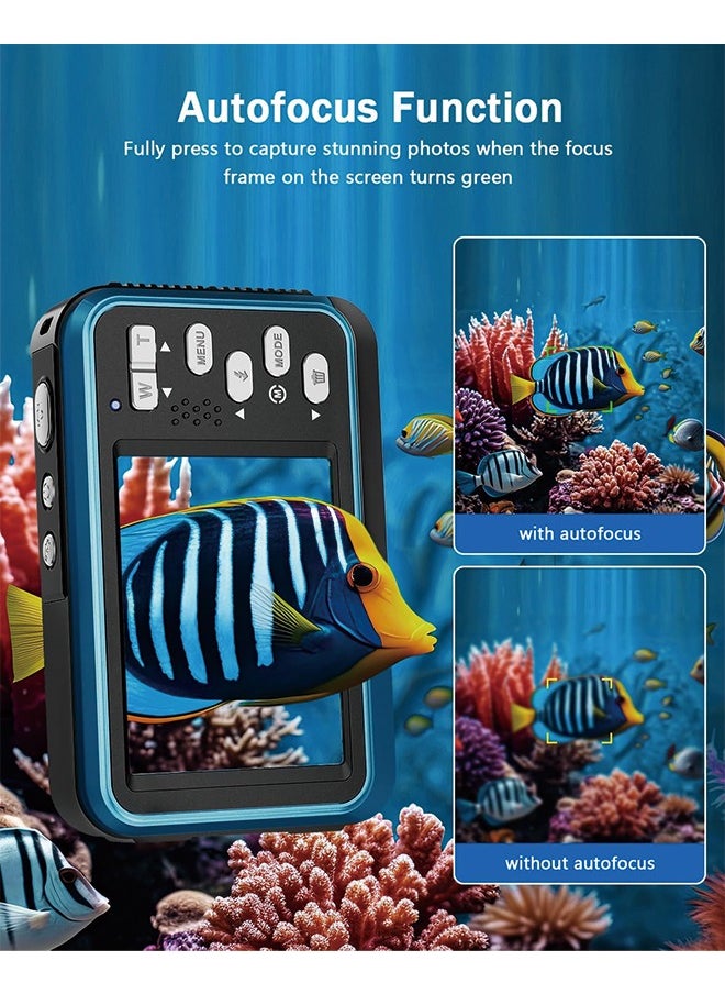 Underwater Camera, 4K Waterproof Camera with 64GB Card 48MP Autofocus Selfie Dual Screens 11FT Underwater Camera for Snorkeling Waterproof Compact Portable Digital Camera, 2 Batteries