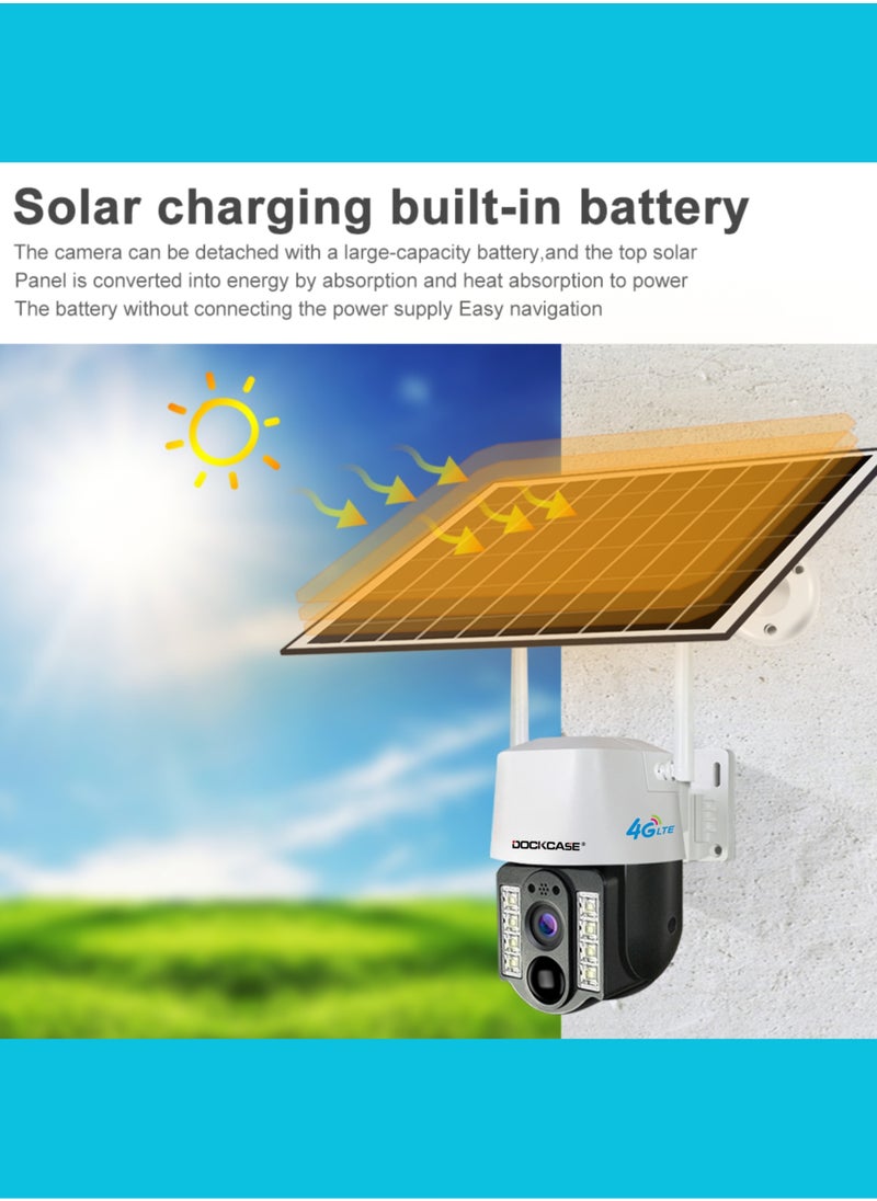 DOCKCASE 3.0MP 4G Sim Card Solar Camera PTZ 360°View Solar Powered Outdoor Security Camera .