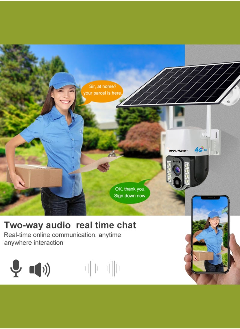 DOCKCASE 3.0MP 4G Sim Card Solar Camera PTZ 360°View Solar Powered Outdoor Security Camera .