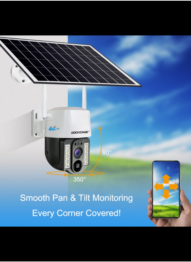 DOCKCASE 3.0MP 4G Sim Card Solar Camera PTZ 360°View Solar Powered Outdoor Security Camera .