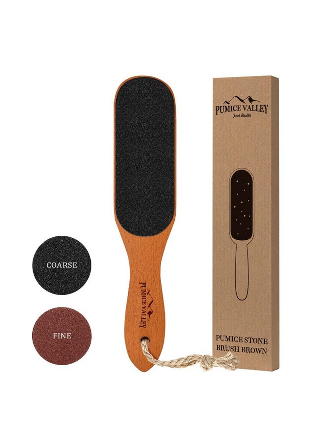 Pumice Stone Foot File - Wooden Pedicure Feet Scrubber With Handle For Callus, Dry, And Dead Skin Removal - Heel Scraper For Feet, Hands, And Body - Foot Filer For Use In Shower