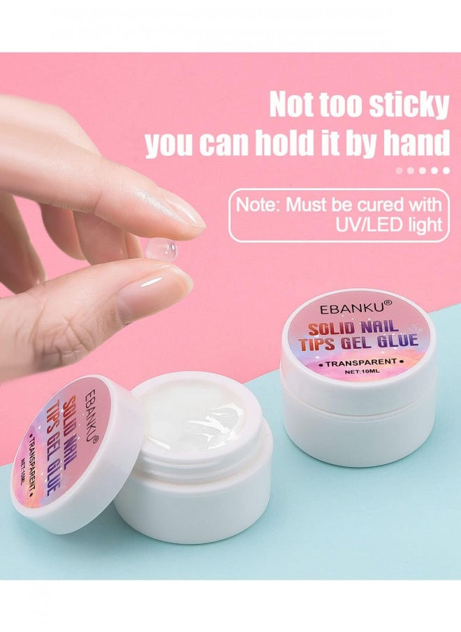 Solid Nail Glue Gel 2X 10ml EBANKU Clear Press on Nail Glue Acrylic Nail Tips Glue Solid Nail Art Manicure Gel Glue for Acrylic False Nails (Curing Needed)