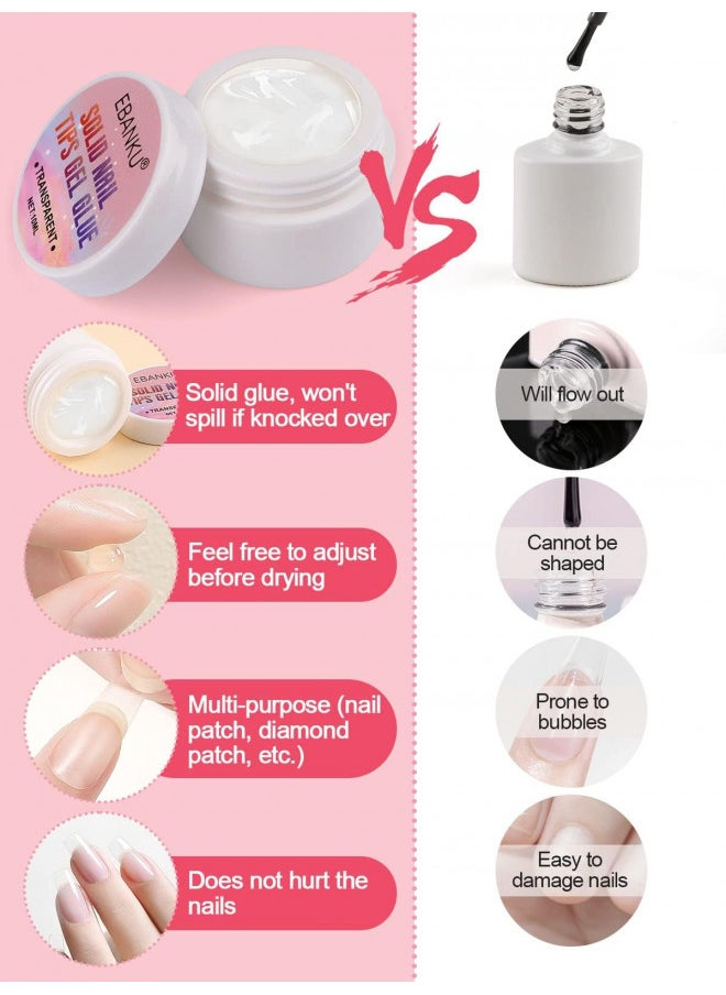 Solid Nail Glue Gel 2X 10ml EBANKU Clear Press on Nail Glue Acrylic Nail Tips Glue Solid Nail Art Manicure Gel Glue for Acrylic False Nails (Curing Needed)