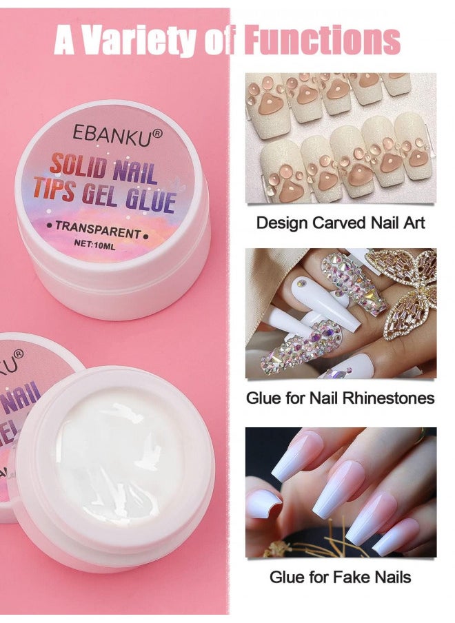 Solid Nail Glue Gel 2X 10ml EBANKU Clear Press on Nail Glue Acrylic Nail Tips Glue Solid Nail Art Manicure Gel Glue for Acrylic False Nails (Curing Needed)