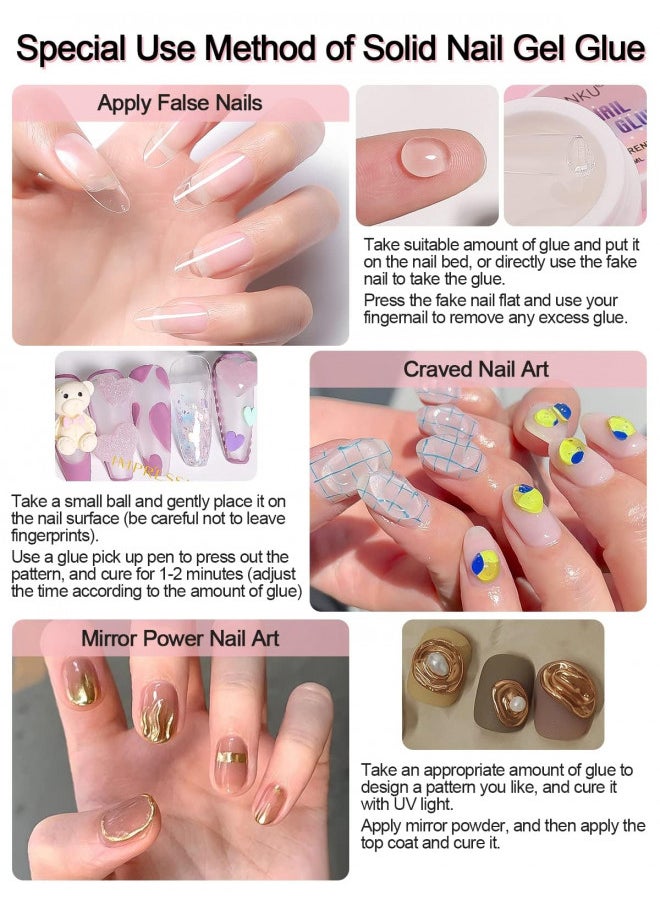 Solid Nail Glue Gel 2X 10ml EBANKU Clear Press on Nail Glue Acrylic Nail Tips Glue Solid Nail Art Manicure Gel Glue for Acrylic False Nails (Curing Needed)
