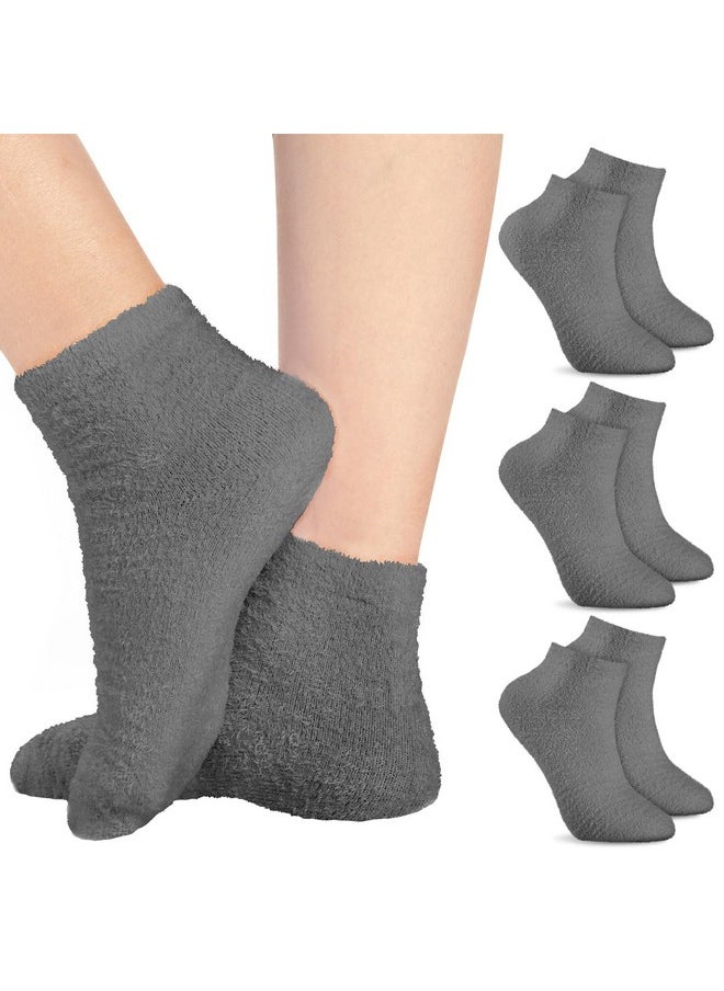 3 Pairs Aloe Socks Moisturizing Spa Socks Infused Socks Gel Sleeping Fuzzy Socks Dry Feet Socks Non Slip Lotion Socks For Women Men Repairing Softening Dry Cracked Feet(Gray)