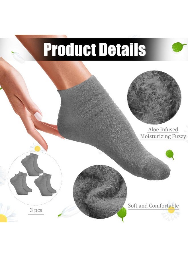 3 Pairs Aloe Socks Moisturizing Spa Socks Infused Socks Gel Sleeping Fuzzy Socks Dry Feet Socks Non Slip Lotion Socks For Women Men Repairing Softening Dry Cracked Feet(Gray)