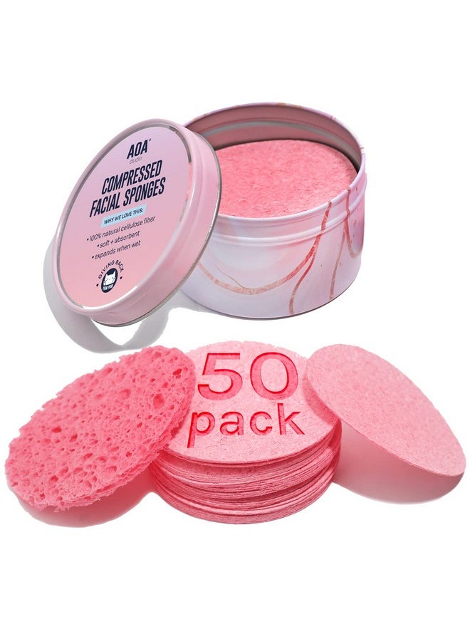50-Count Compressed Facial Sponges 100% Natural Cosmetic Spa Sponges For Facial Cleansing, Exfoliating Mask, Remove For Makeup, Dead Skin, And Dirt (50 Counts, Pink)
