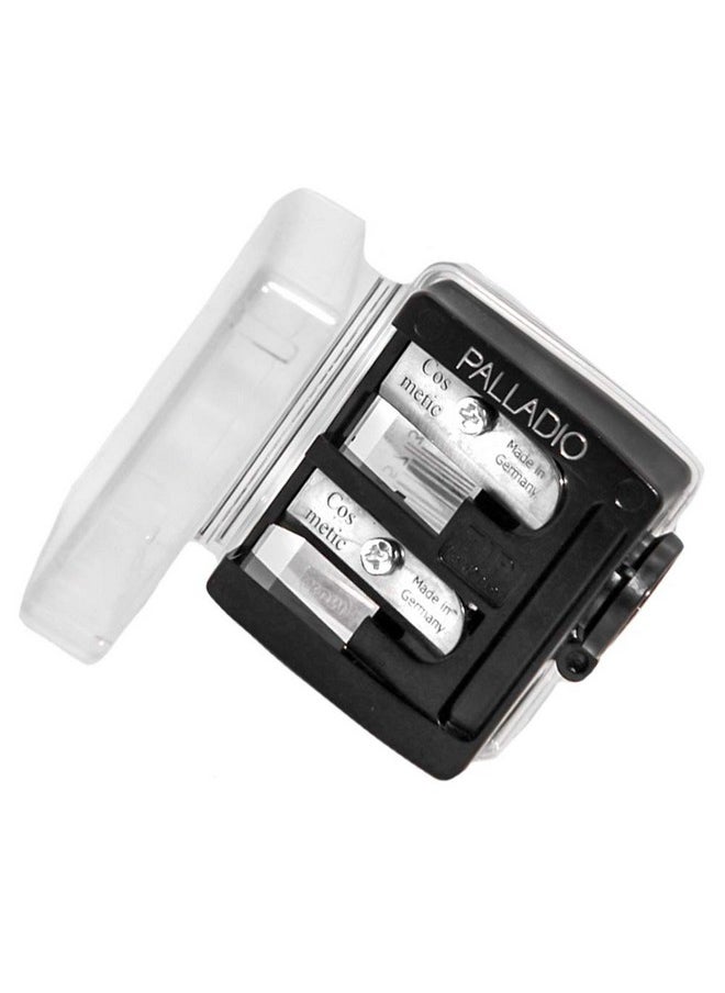 Double Barrel 3 In 1 Cosmetic Pencil Sharpener With Cover, Stainless Steel Blade, Size Adjuster, Essential For Small And Extra Large Lip Liner, Eyeliner, Brow Pencils