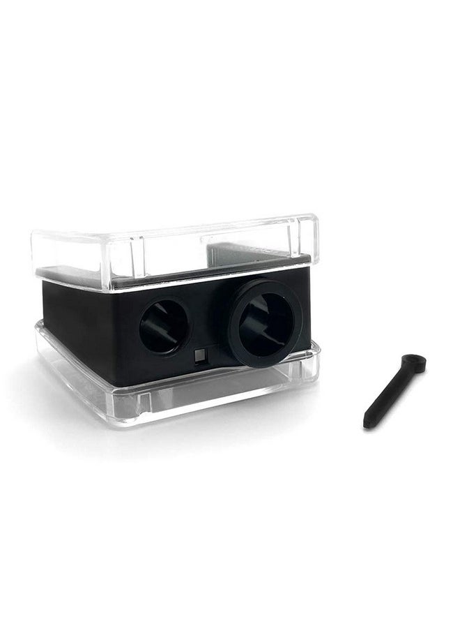 Double Barrel 3 In 1 Cosmetic Pencil Sharpener With Cover, Stainless Steel Blade, Size Adjuster, Essential For Small And Extra Large Lip Liner, Eyeliner, Brow Pencils