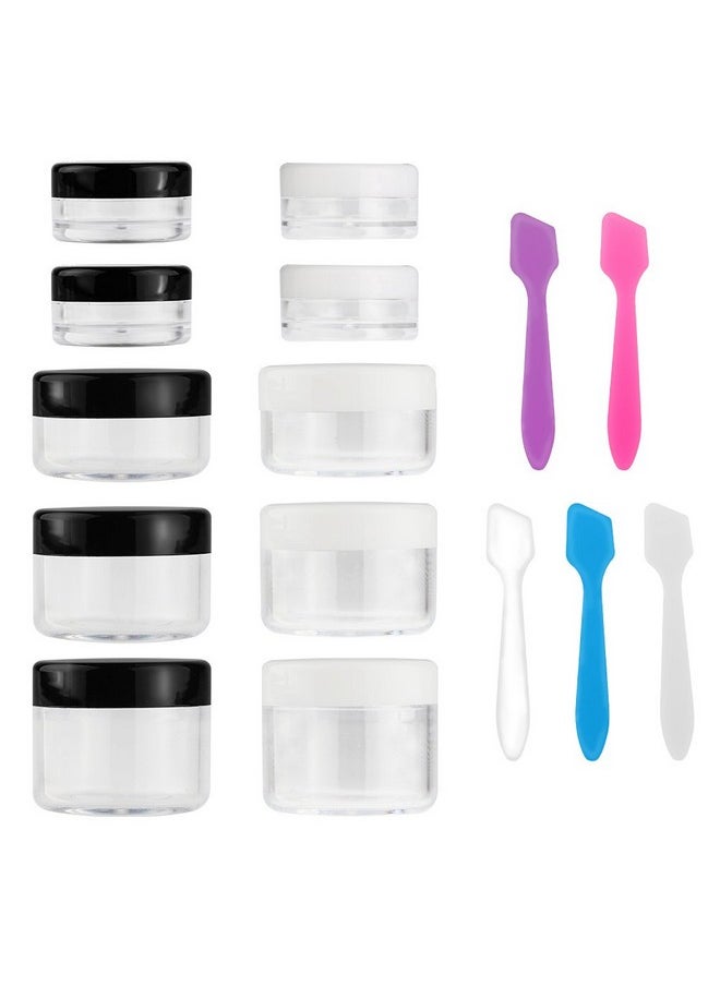 10 Pieces Makeup Travel Containers With Lids 3/5/ 10/15/ 20 Gram Size Cosmetic Jars With 5 Pieces Mini Spatulas For Gift(Random Color)