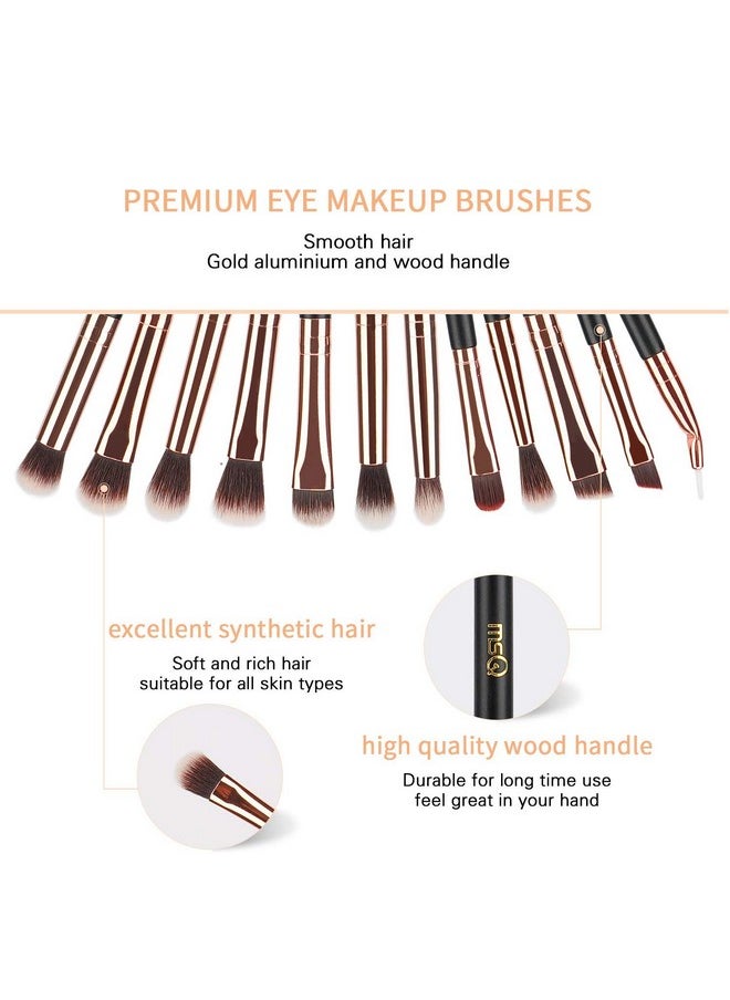 Eye Makeup Brushes 12Pcs Rose Gold Eyeshadow Makeup Brushes Set With Soft Synthetic Hairs & Real Wood Handle For Eyeshadow, Eyebrow, Eyeliner, Blending(Without Bag)