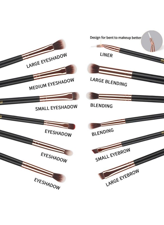 Eye Makeup Brushes 12Pcs Rose Gold Eyeshadow Makeup Brushes Set With Soft Synthetic Hairs & Real Wood Handle For Eyeshadow, Eyebrow, Eyeliner, Blending(Without Bag)