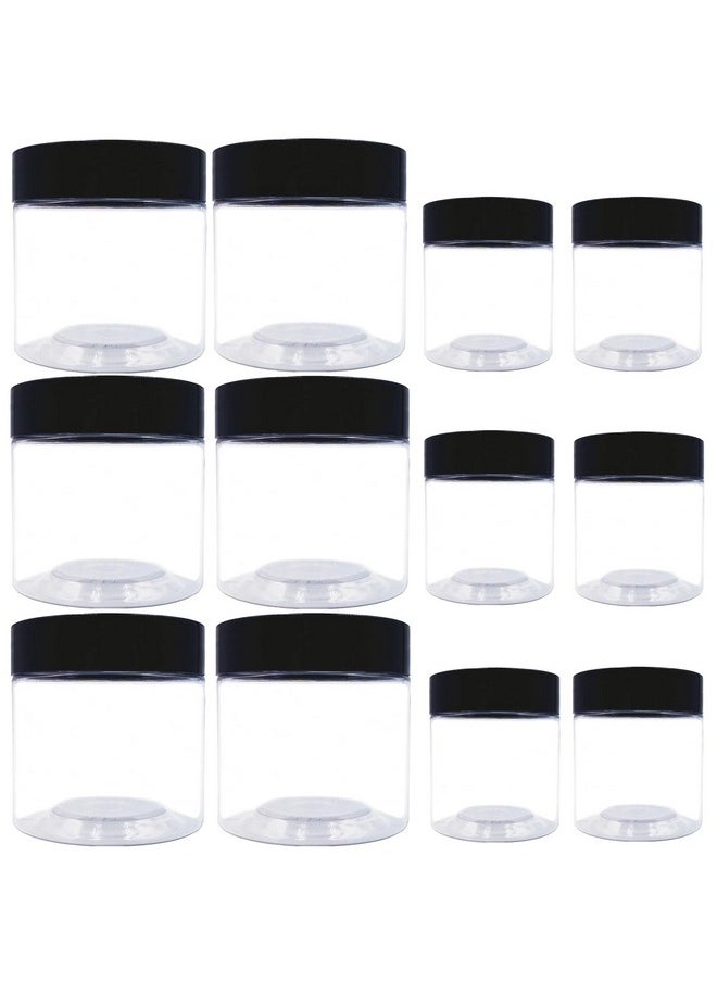 8 Oz Plastic Containers With Lids And 4Oz Small Containers With Lids (Set Of 12) Plastic Jars With Lids Cosmetic Jar For Body Butter, Bath Salt, Slime And Beauty Product