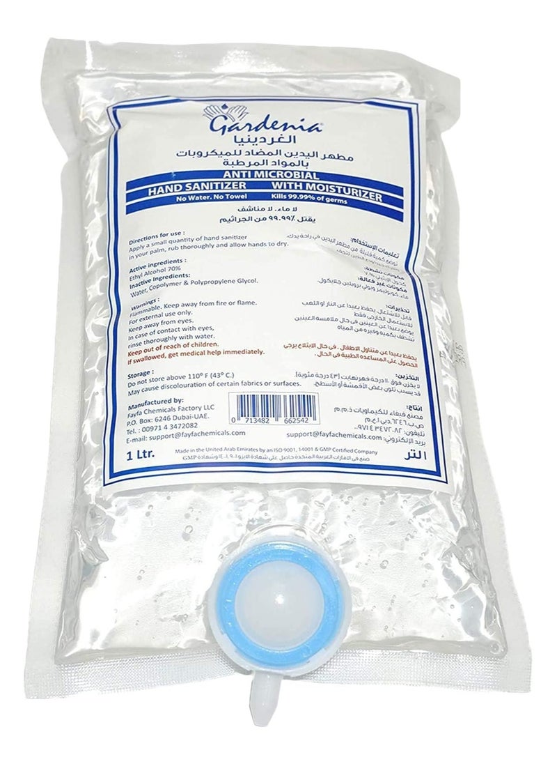 1L Refill Pouch, 6Pcs - Hand Sanitizer Gel with Moisturizer, Lemongrass - Gentle & Effective Hand Care, Kills 99.9% Germs