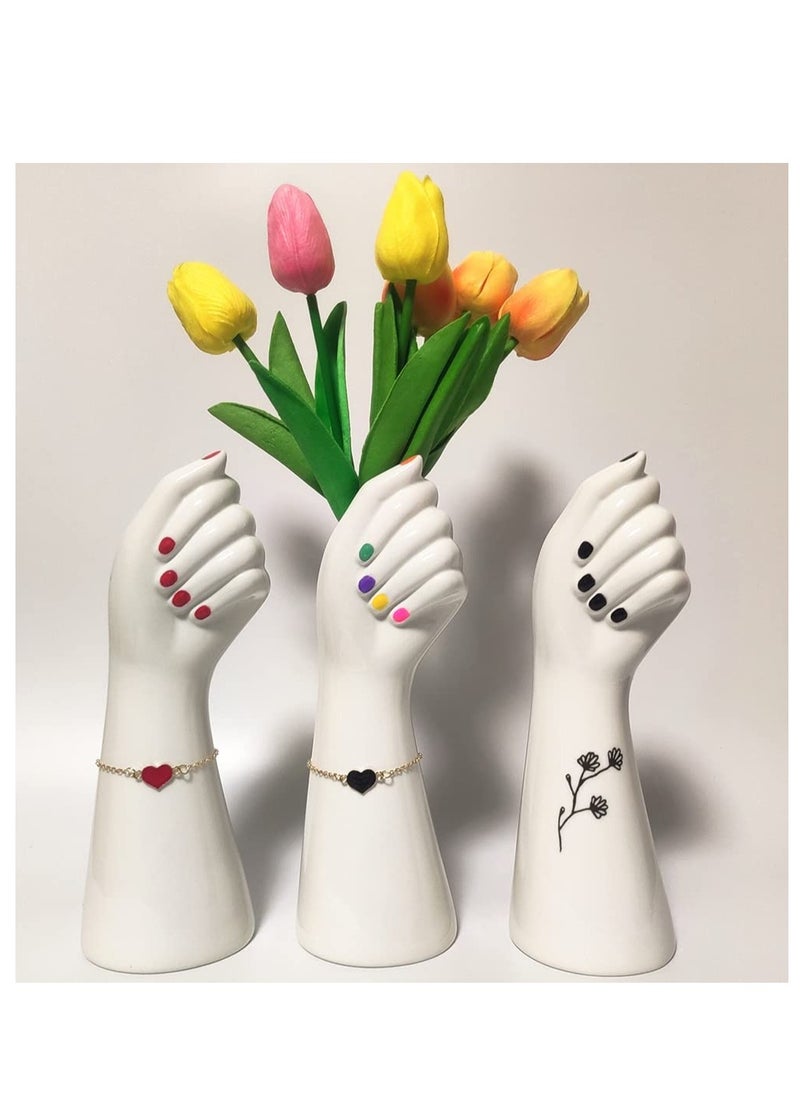 White Ceramic Vases, Hand Bud Flower Vase for Decor Hhydroponic Floral Arrangement Table Decorative Hollow Floral Vase Home Decor Centerpieces Flower Vase Home Living Room Office Kitchen Table Decor