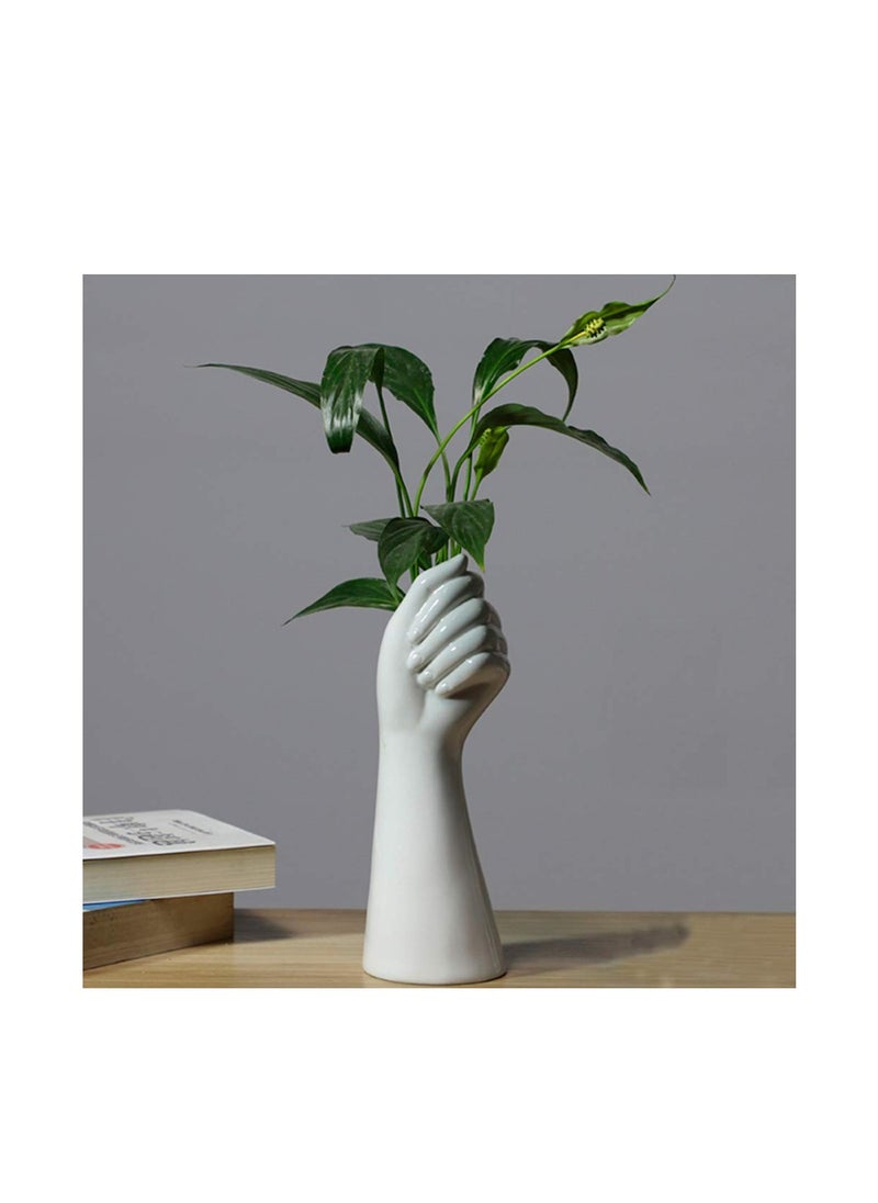 White Ceramic Vases, Hand Bud Flower Vase for Decor Hhydroponic Floral Arrangement Table Decorative Hollow Floral Vase Home Decor Centerpieces Flower Vase Home Living Room Office Kitchen Table Decor